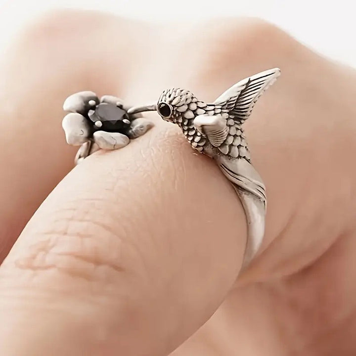 Silver Hummingbird Ring – Adjustable Bird Design for Women 0