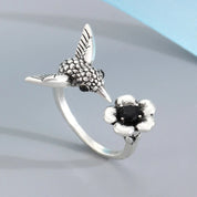 Silver Hummingbird Ring – Adjustable Bird Design for Women 1