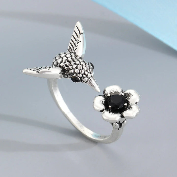 Silver Hummingbird Ring – Adjustable Bird Design for Women 1