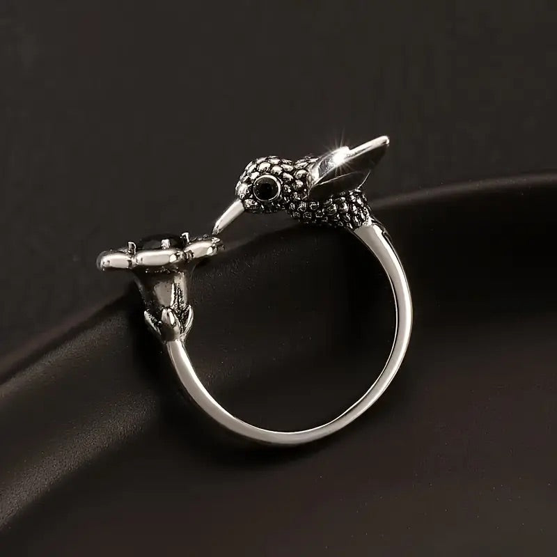 Silver Hummingbird Ring – Adjustable Bird Design for Women 2