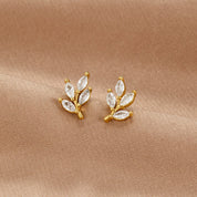 Silver Leaf Earrings with Crystal Accents - Delicate Nature-Inspired Jewelry for Women 0