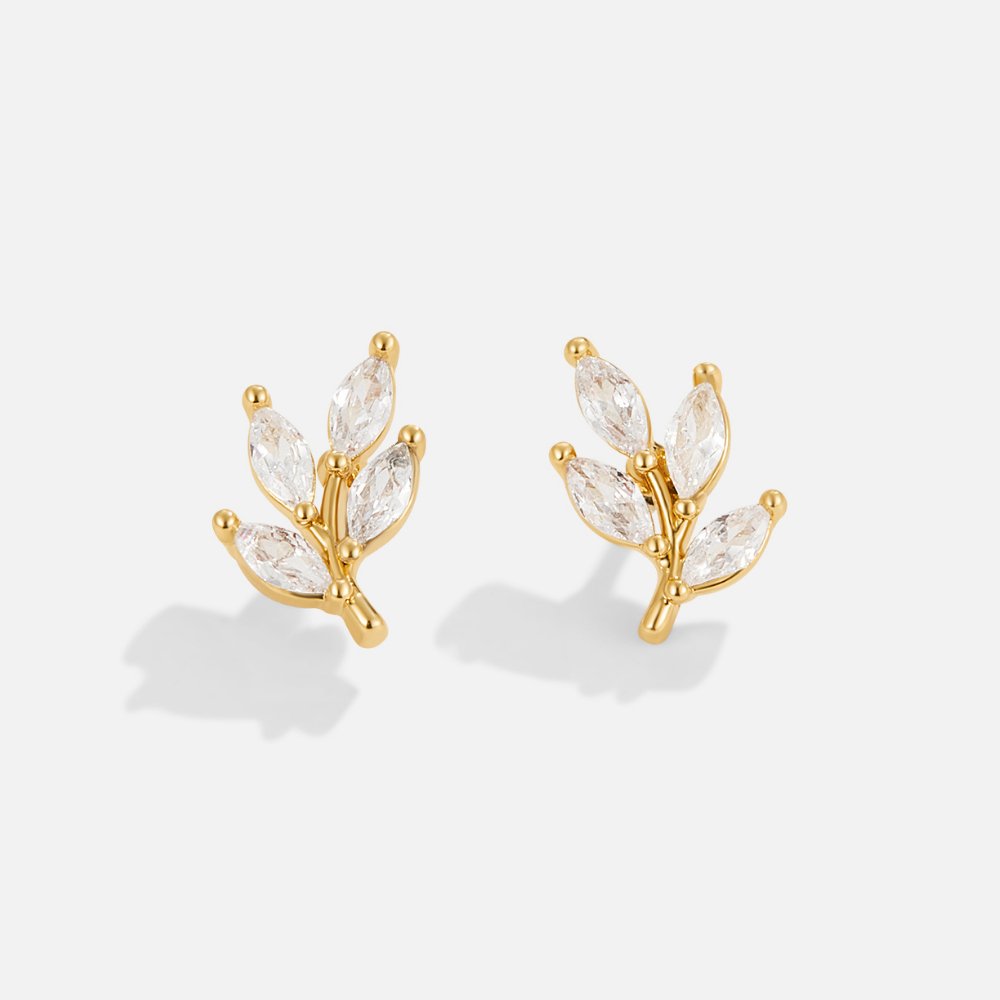 Silver Leaf Earrings with Crystal Accents - Delicate Nature-Inspired Jewelry for Women 2