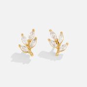 Silver Leaf Earrings with Crystal Accents - Delicate Nature-Inspired Jewelry for Women 2
