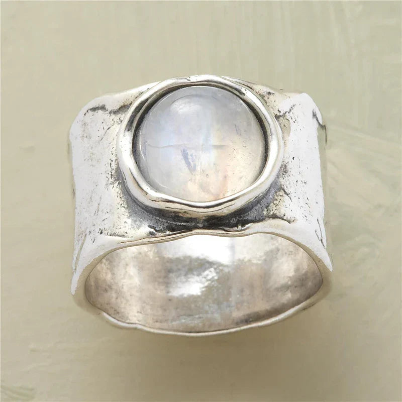 Silver Moonstone Ring, Dainty Boho Style, Layering Jewelry for Women 0