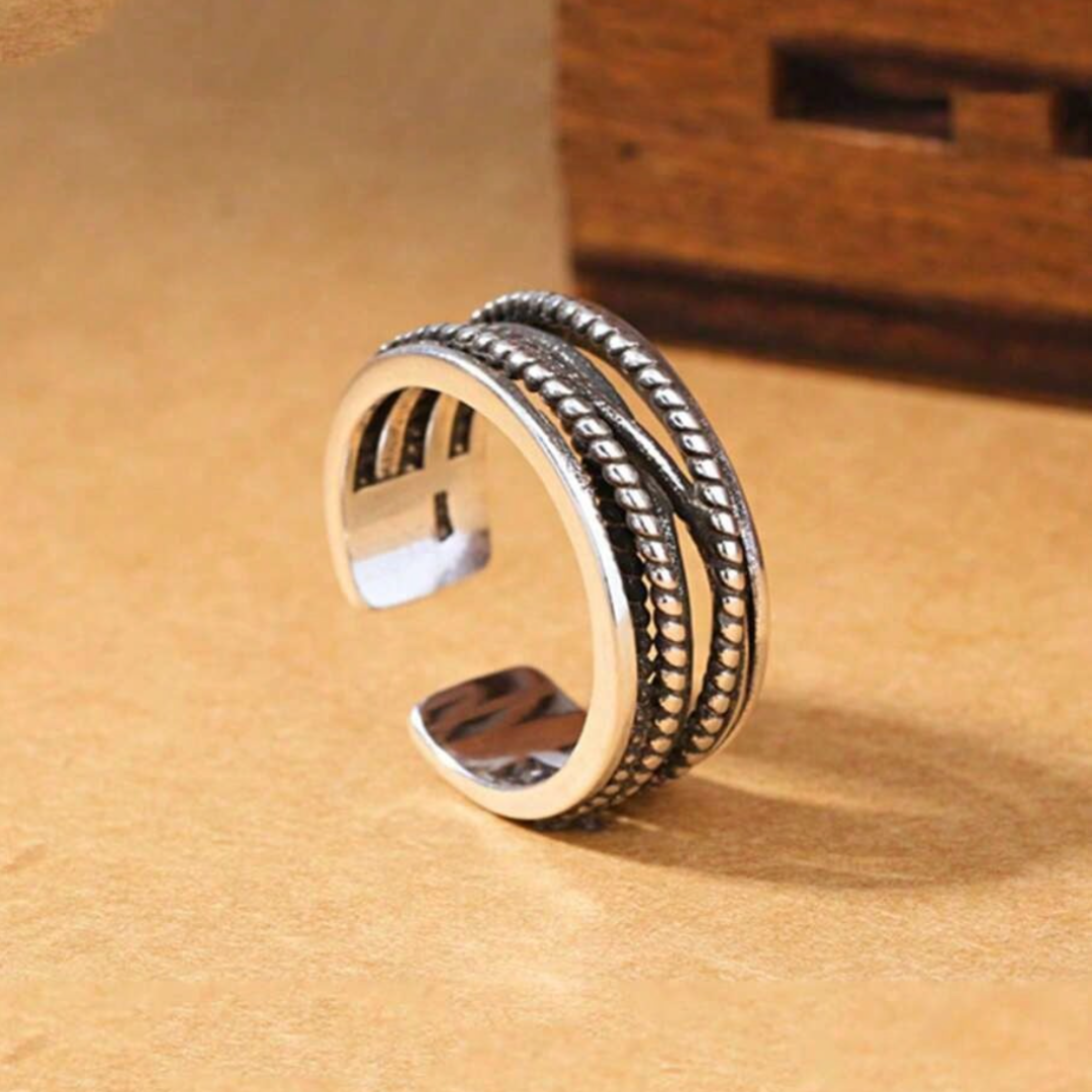 Silver Multi-Layer Ring for Women - Elegant Vintage Style, Perfect Everyday Accessory 0