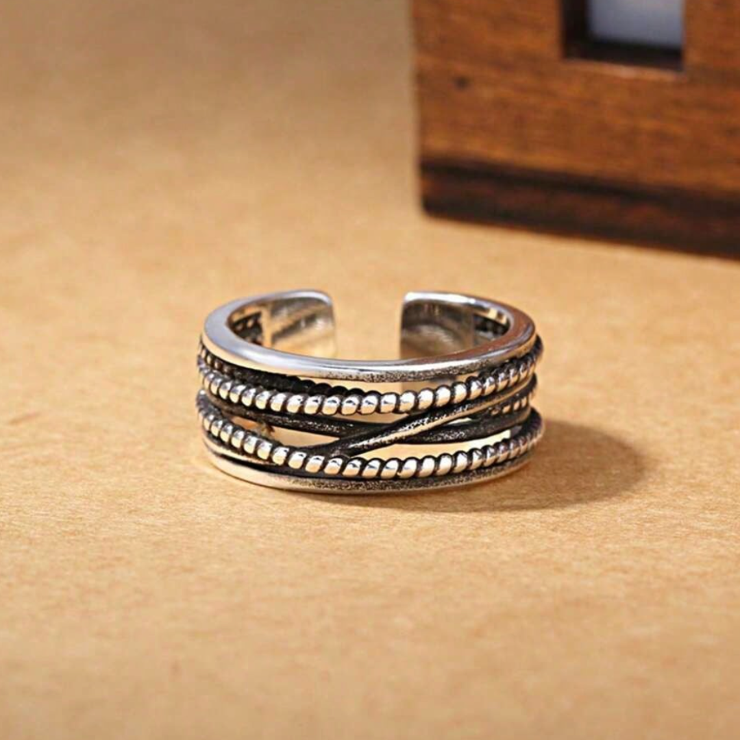 Silver Multi-Layer Ring for Women - Elegant Vintage Style, Perfect Everyday Accessory 1