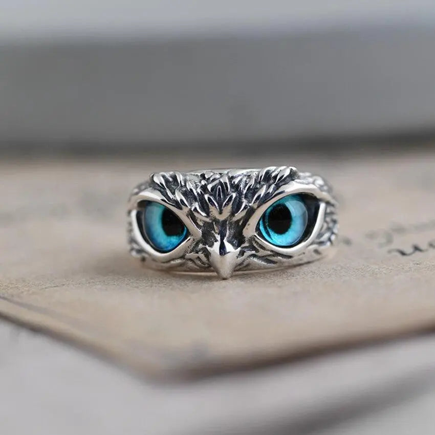 Silver Owl Ring with Opal - Dainty Adjustable Jewelry for Women, Perfect Gift for Her 0