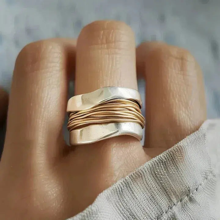 Silver Ring with Golden Threads for Women 0
