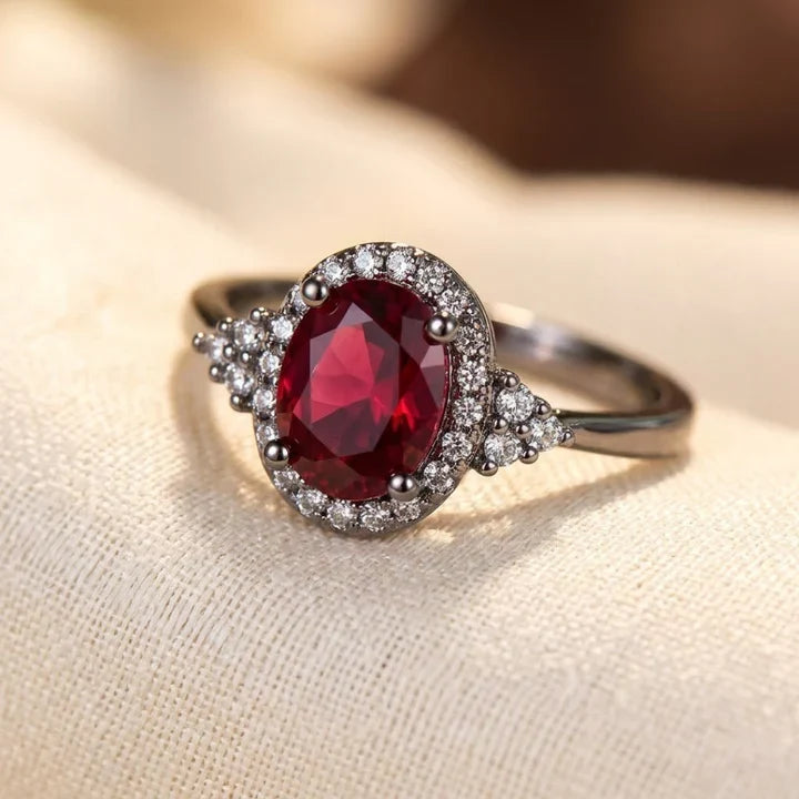 Silver Ruby Halo Ring 0