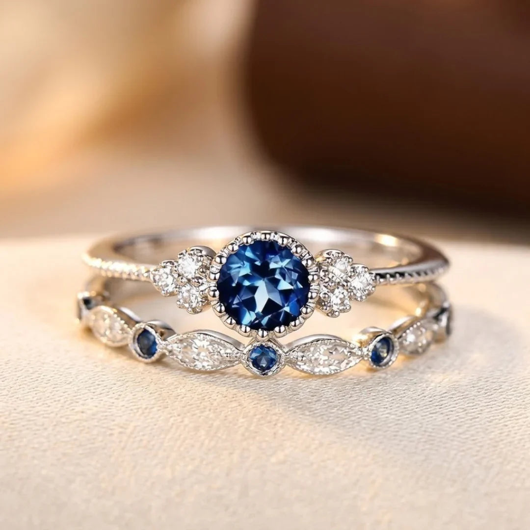 Silver Sapphire Halo Ring 0