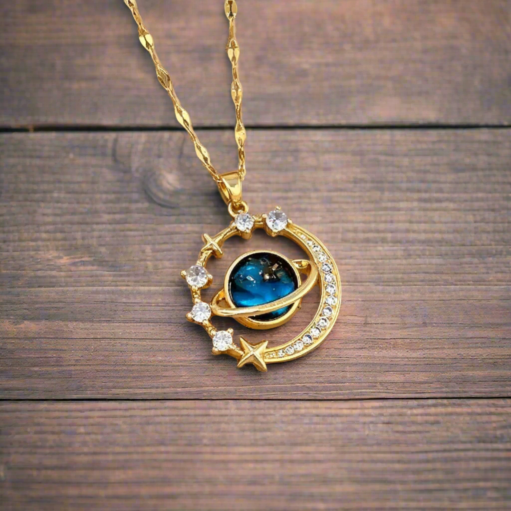 Silver Starry Planet Necklace - Dainty Celestial Charm for Women 1