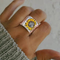 Silver Sunflower Ring for Women - Dainty Floral Design 0