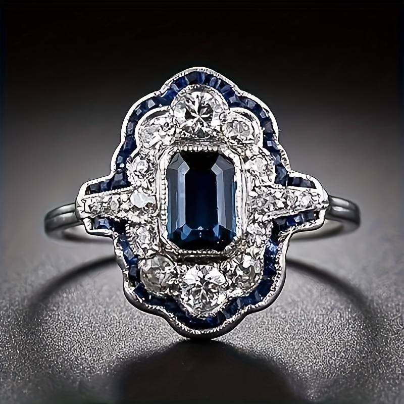 Silver Vintage Crystal Ring for Women - Dainty Stackable Jewelry for Everyday Wear 0