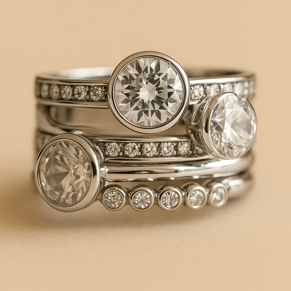 Silver Vintage Layered Ring with Crystal Charm for Women - Elegant Everyday Jewelry 1