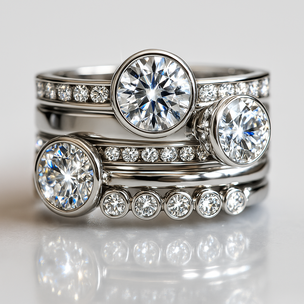 Silver Vintage Layered Ring with Crystal Charm for Women - Elegant Everyday Jewelry 2