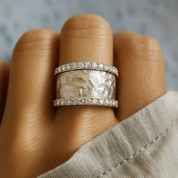 Silver Vintage Ring with Crystal Accents for Women - Elegant Statement Jewelry for Everyday Wear 0