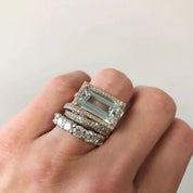 Silver Vintage Turquoise Glass Ring Set for Women - Elegant Stackable Design for Everyday Wear 0