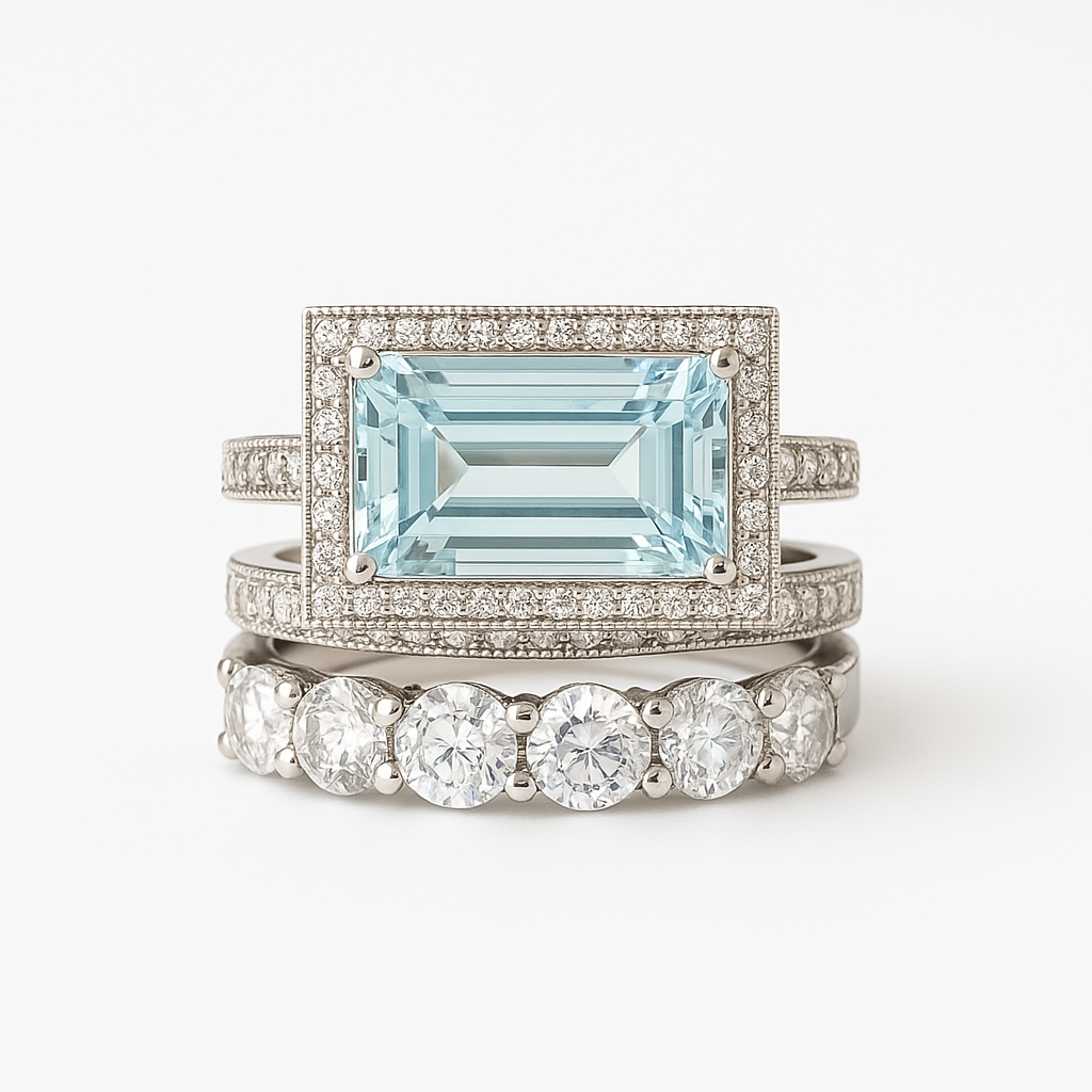 Silver Vintage Turquoise Glass Ring Set for Women - Elegant Stackable Design for Everyday Wear 1