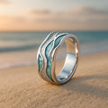 Silver Wave Ring with Turquoise Accent - Elegant Nature-Inspired Jewelry for Women 0