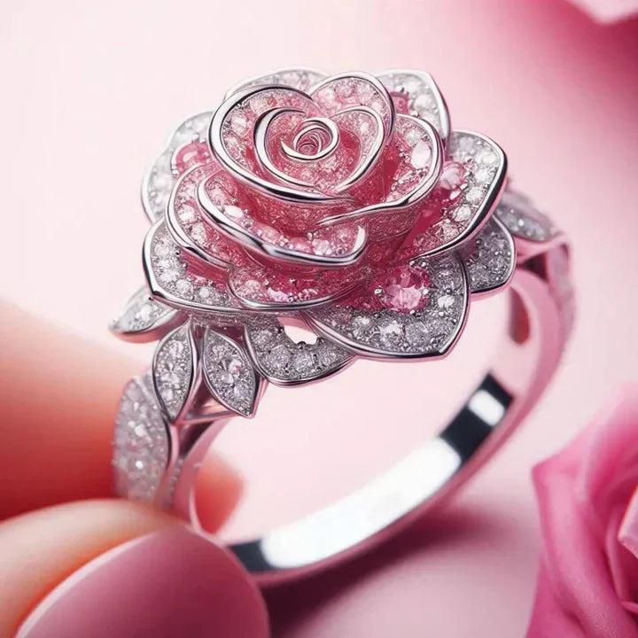 Silver Women's Ring with Pink Floral Design - Elegant Everyday Jewelry for Her 0
