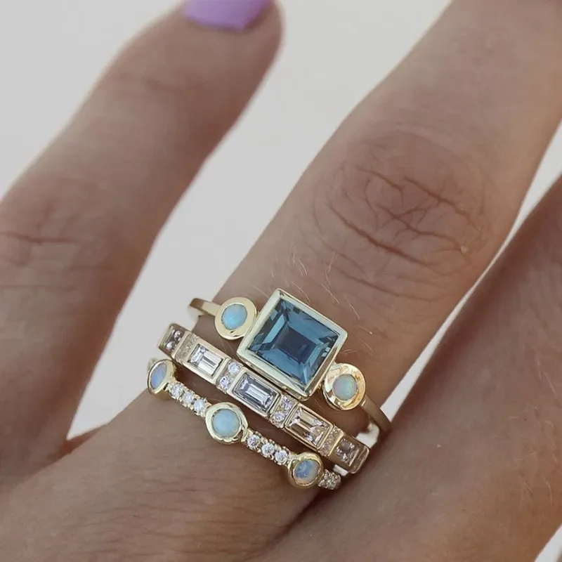Vintage Blue Crystal Ring Set for Women 0
