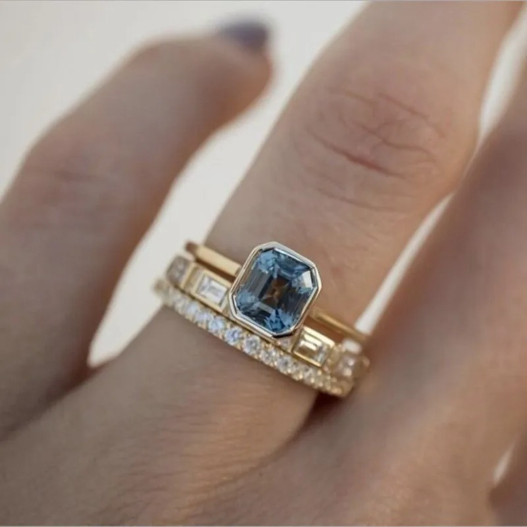 Vintage Gold Ring Set with Blue Accents for Women 0