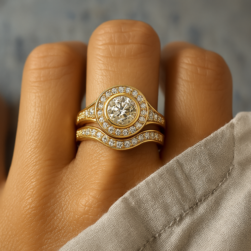 Vintage Gold Ring Set with Crystal for Women 2
