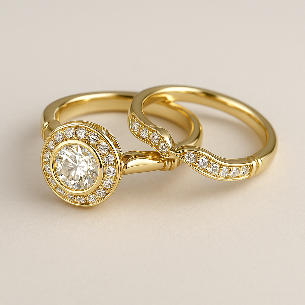 Vintage Gold Ring Set with Crystal for Women 3