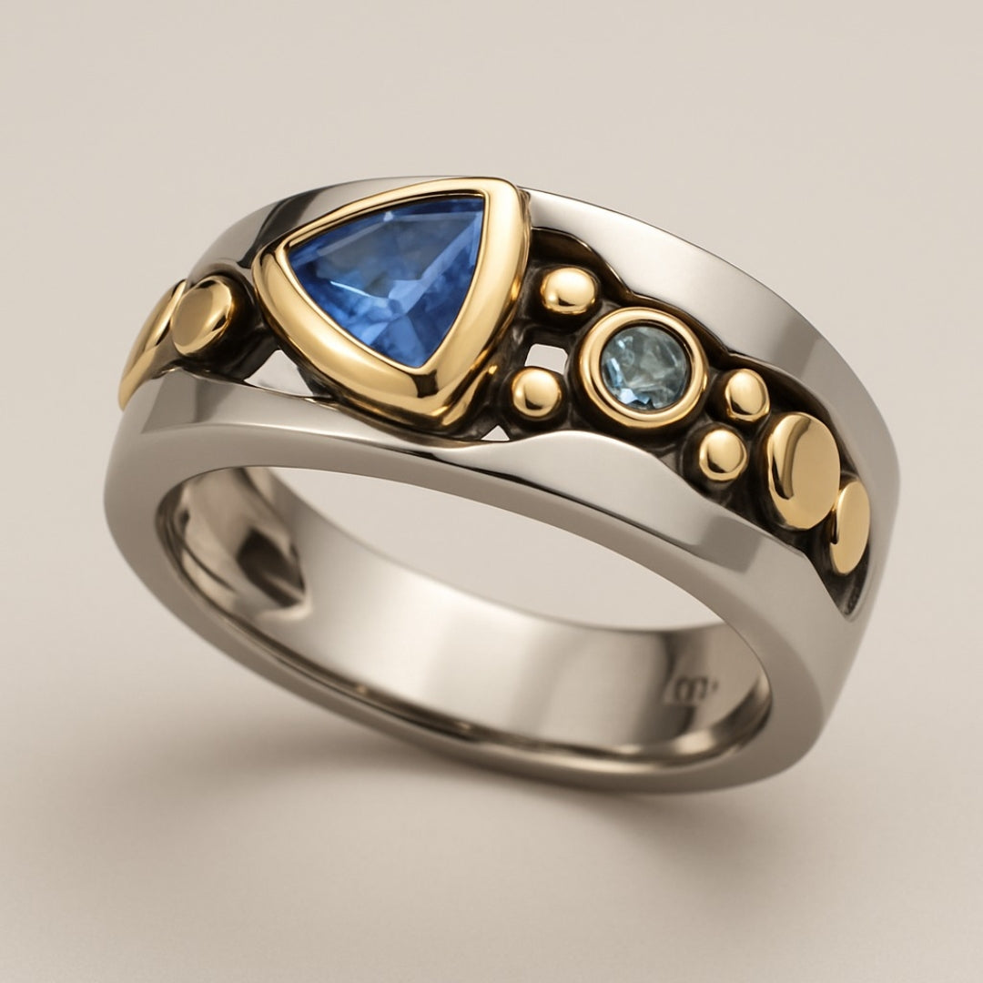 Vintage Gold Ring with Blue Crystal for Women – Elegant Statement Jewelry for Any Occasion 2