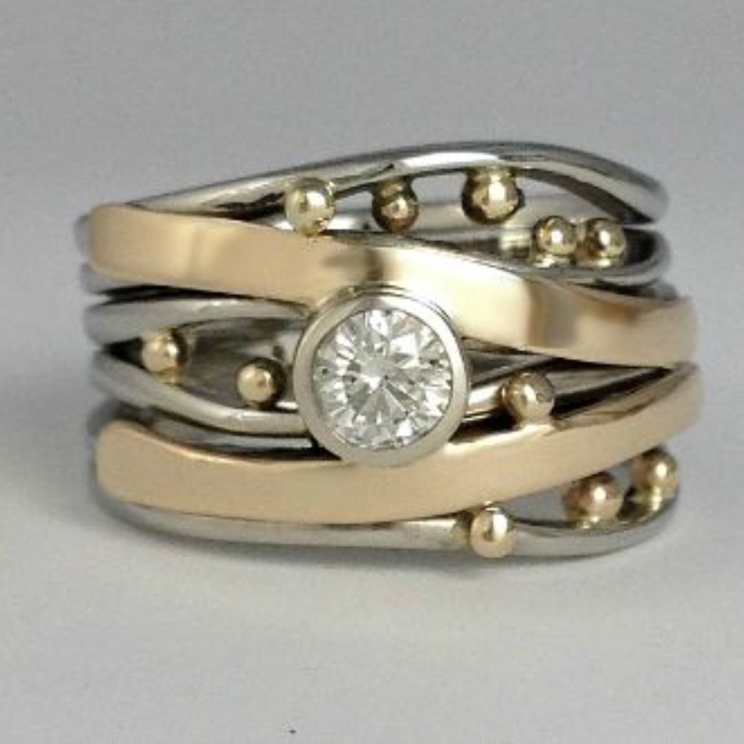 Vintage Gold Ring with Crystal Inlay for Women 0