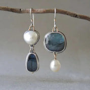 Vintage Pearl Earrings with Blue Stone for Women 0