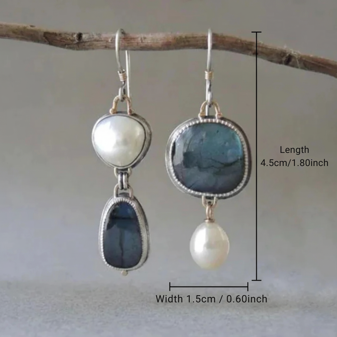 Vintage Pearl Earrings with Blue Stone for Women 2