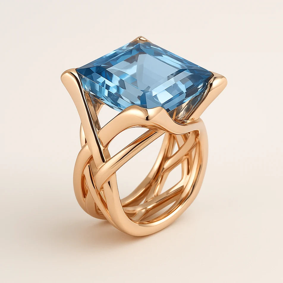 Vintage Rose Gold Blue Zirconia Ring 1